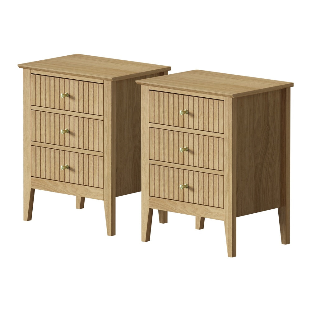 Oikiture Bedside Tables Set of 2 Side End Nightstand Natural