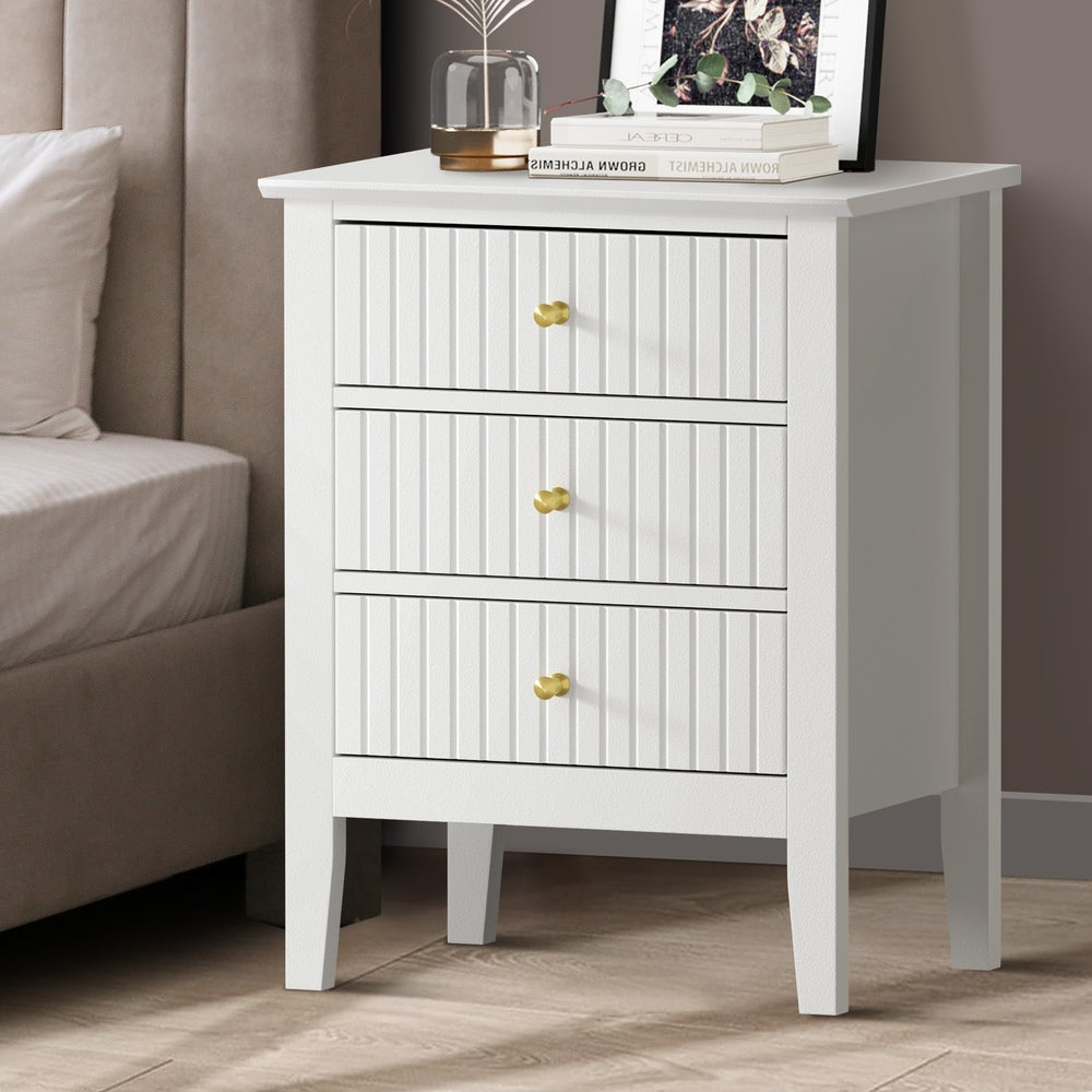 Oikiture Bedside Table 3 Drawers Side End Nightstand White