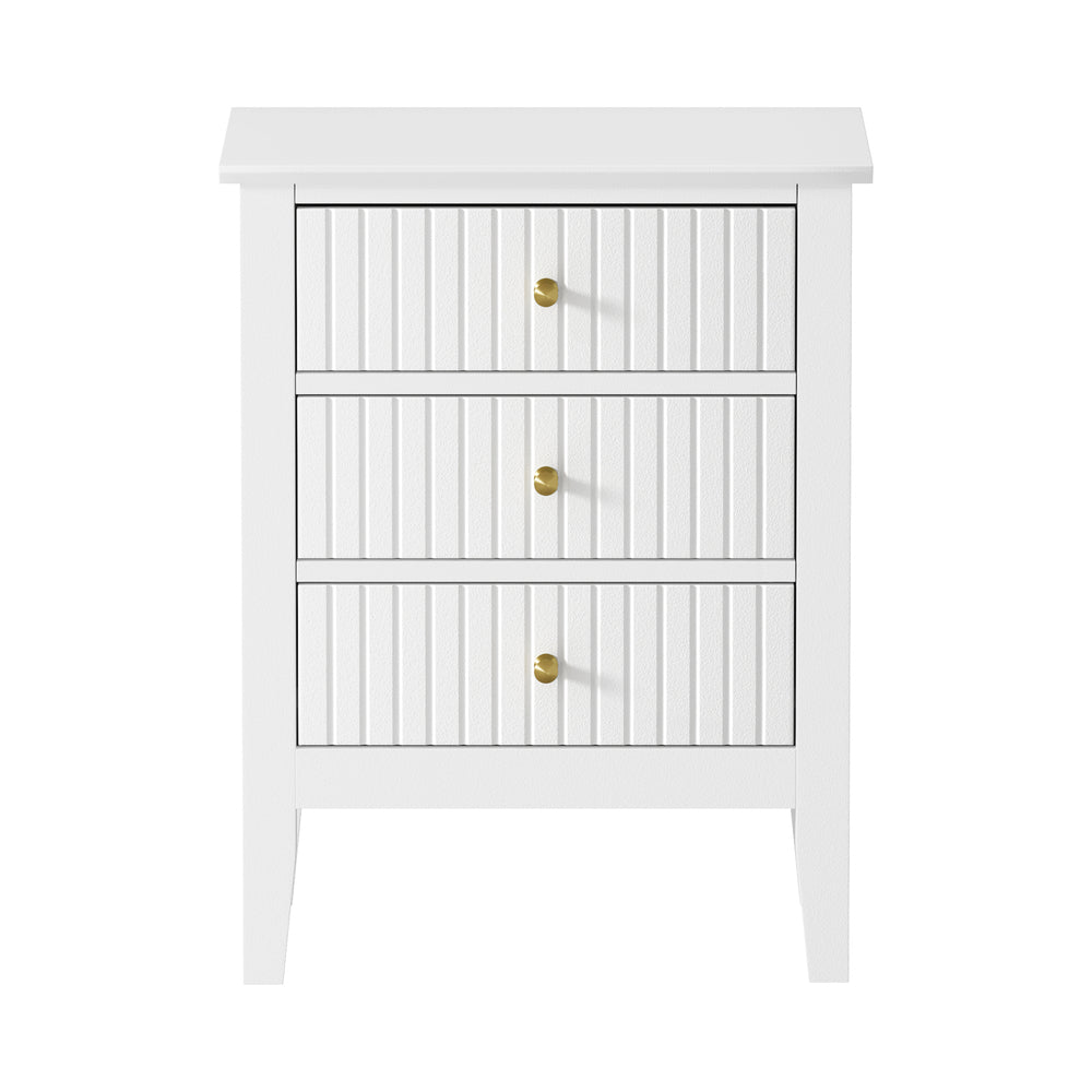 Oikiture Bedside Table 3 Drawers Side End Nightstand White