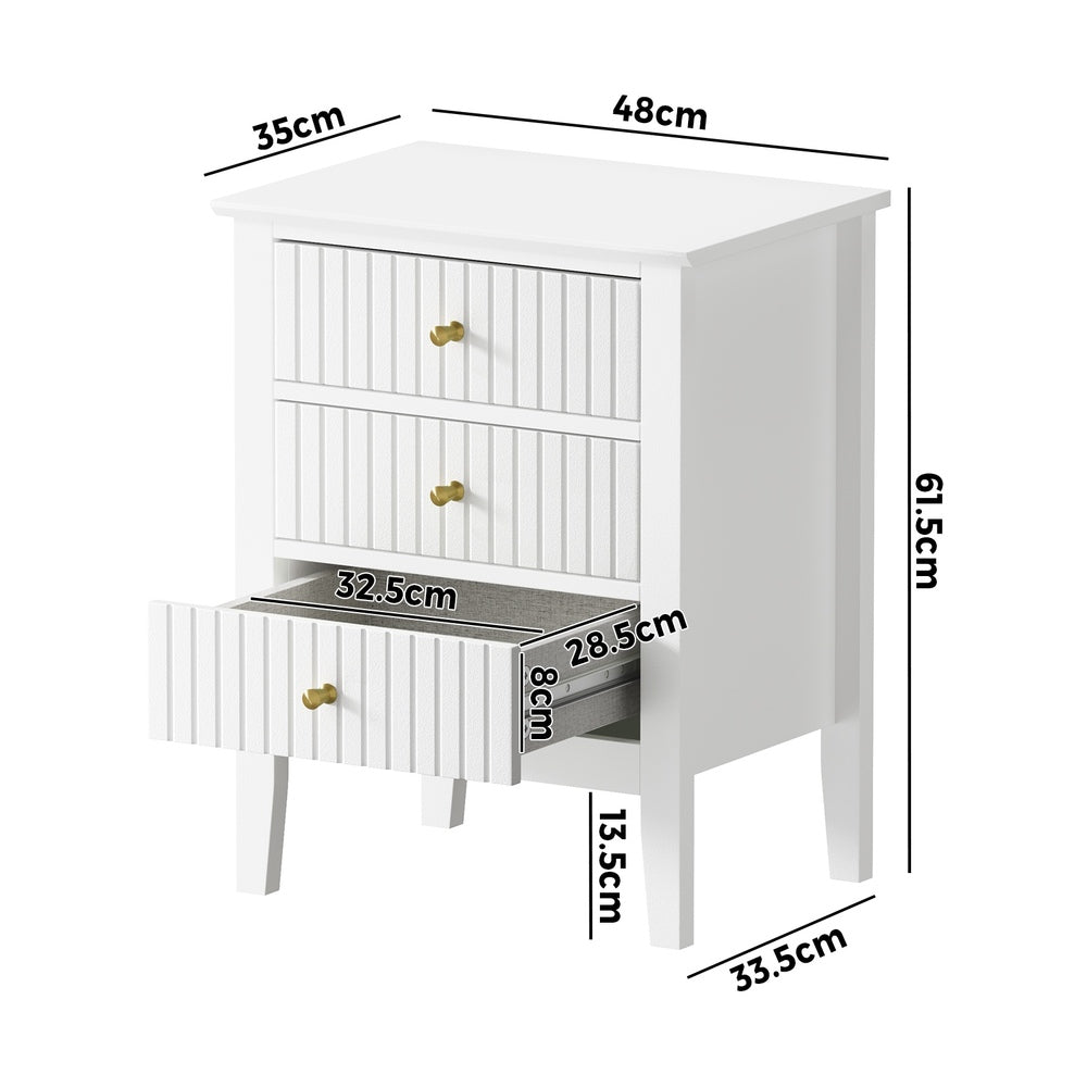 Oikiture Bedside Table 3 Drawers Side End Nightstand White