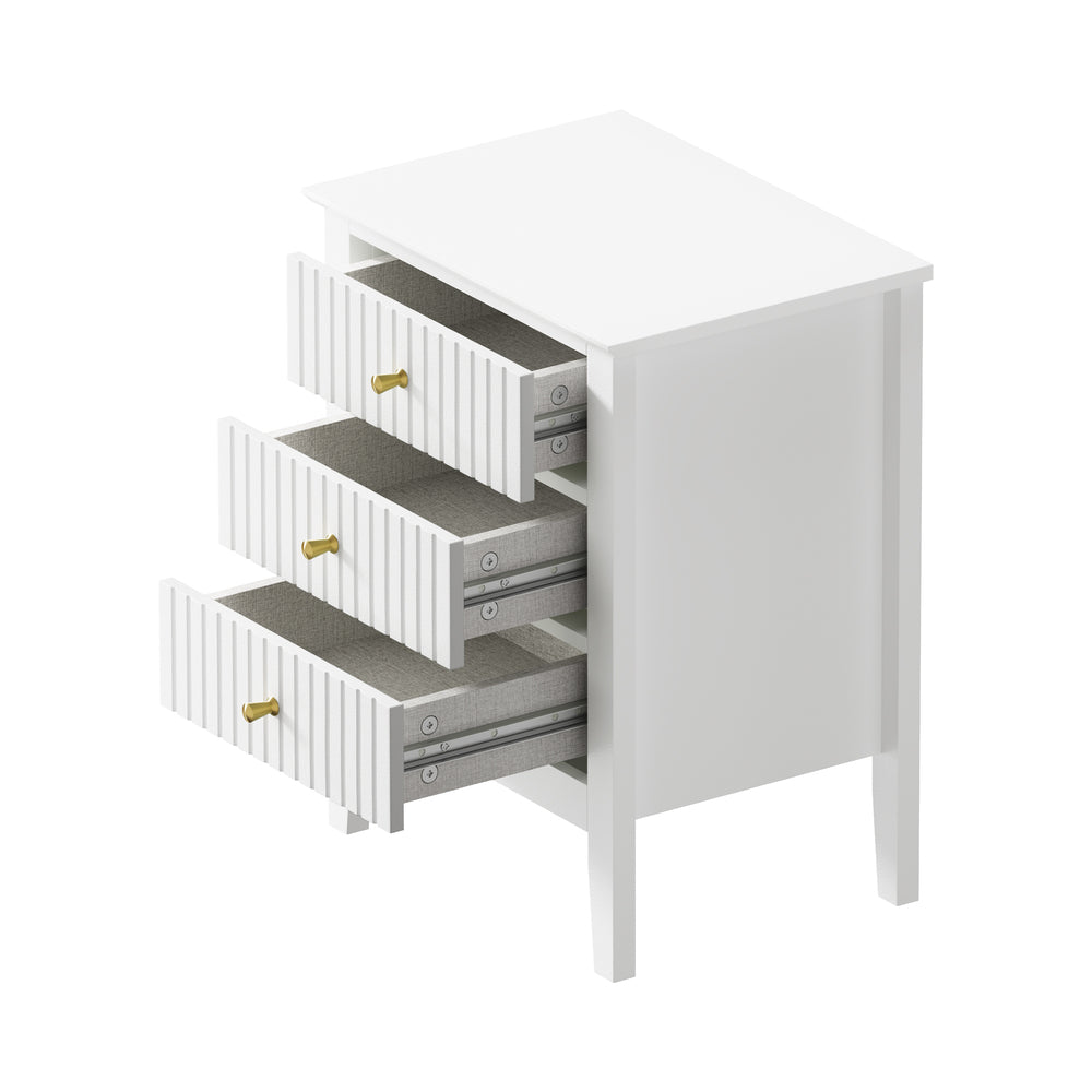 Oikiture Bedside Table 3 Drawers Side End Nightstand White