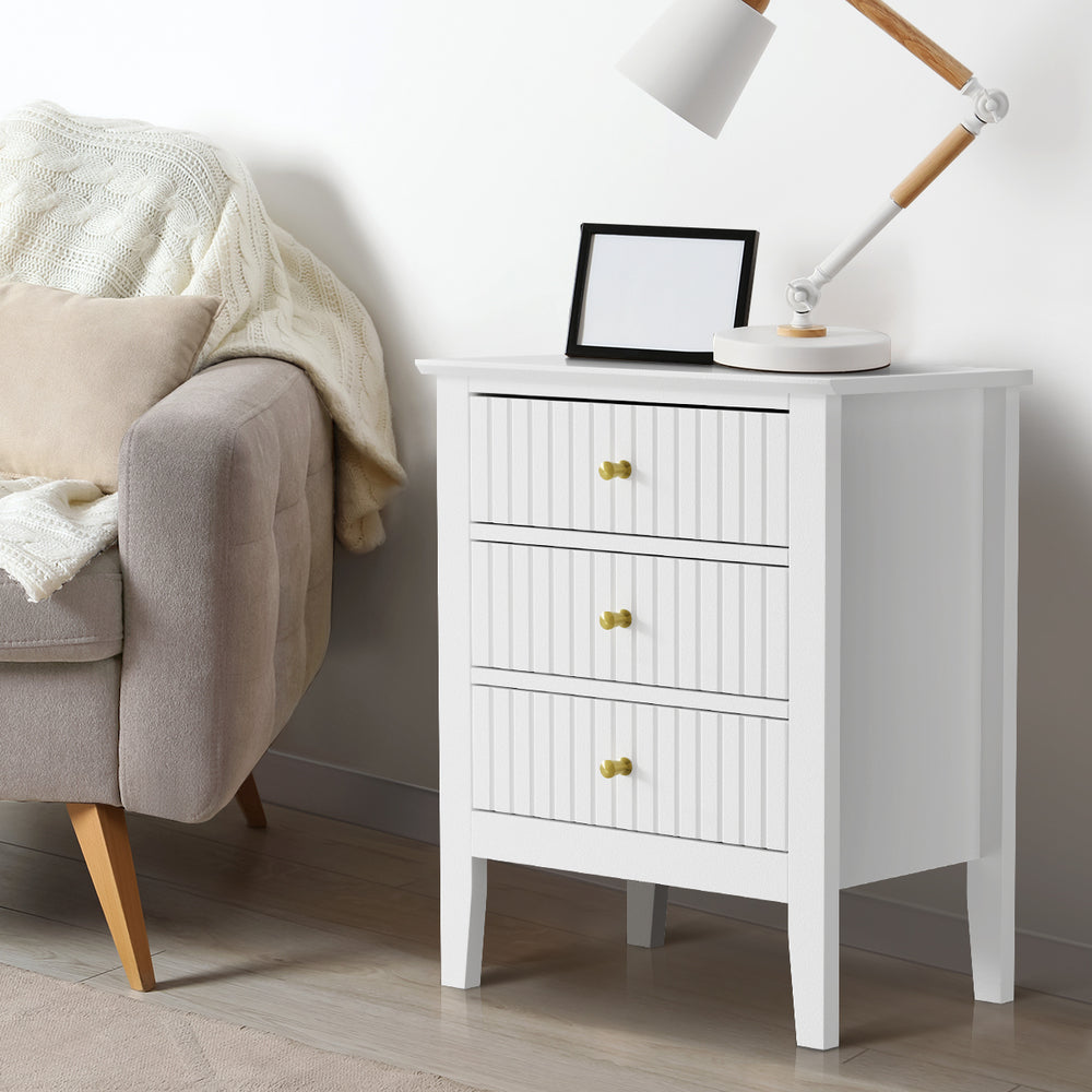 Oikiture Bedside Table 3 Drawers Side End Nightstand White