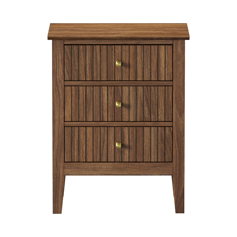 Oikiture Bedside Table 3 Drawers Side End Nightstand Walnut