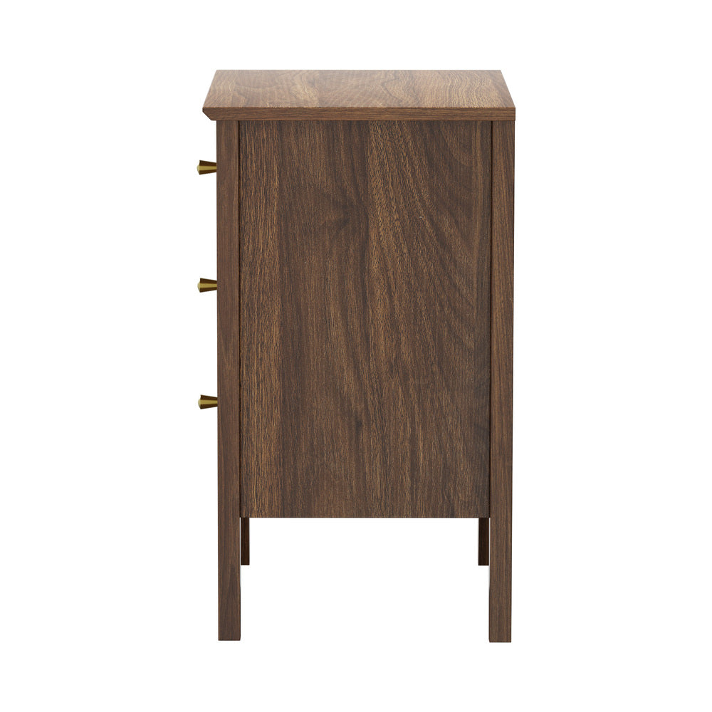 Oikiture Bedside Table 3 Drawers Side End Nightstand Walnut