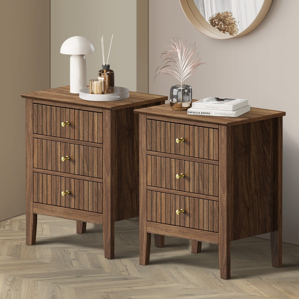 Oikiture Bedside Tables Set of 2 Side End Nightstand Walnut