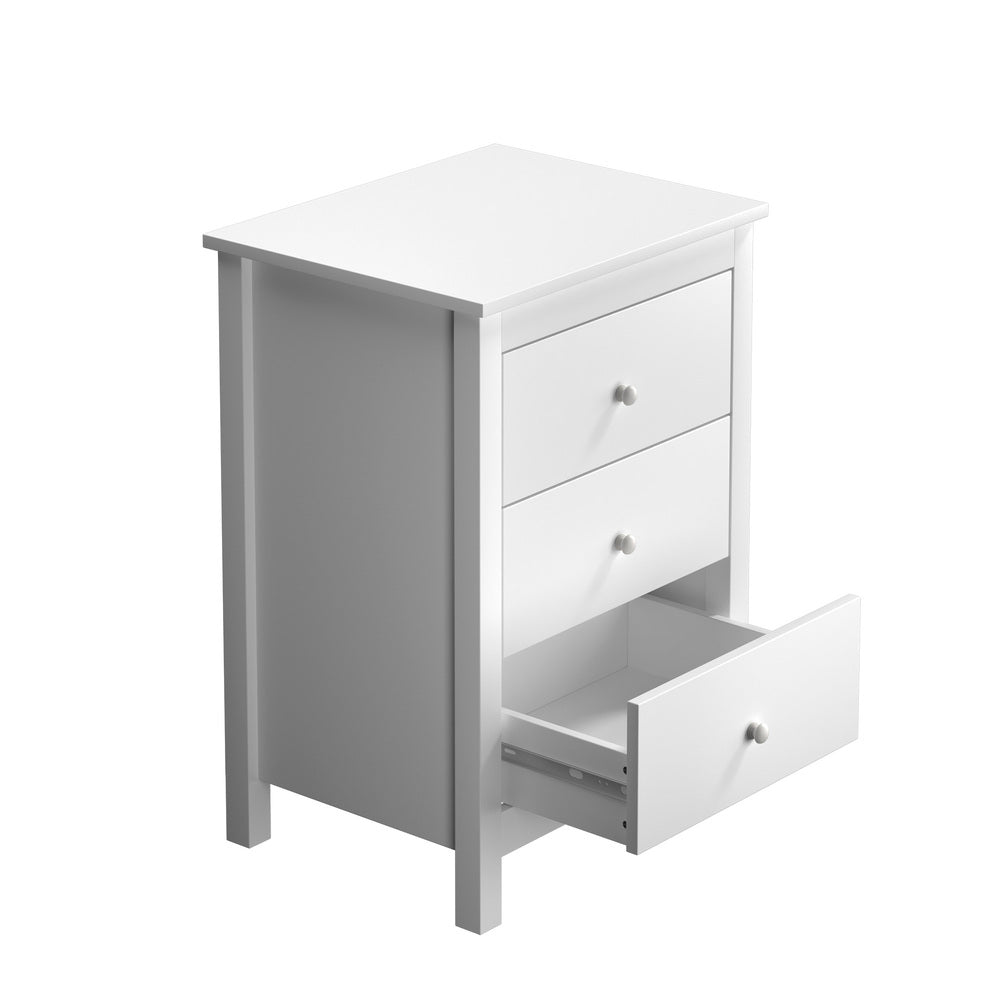 Oikiture Bedside Table 3 Drawers Hamptons Furniture White