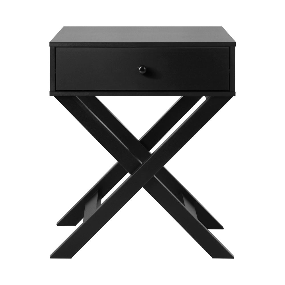 Oikiture Bedside Table Wooden Frame Cross Base Black