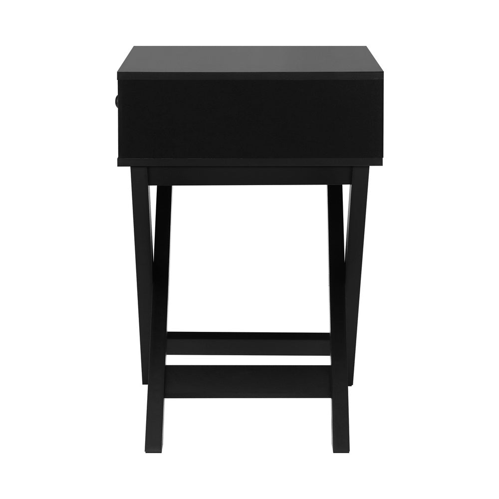 Oikiture Bedside Table Wooden Frame Cross Base Black