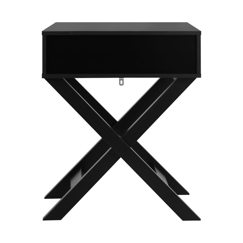 Oikiture Bedside Table Wooden Frame Cross Base Black