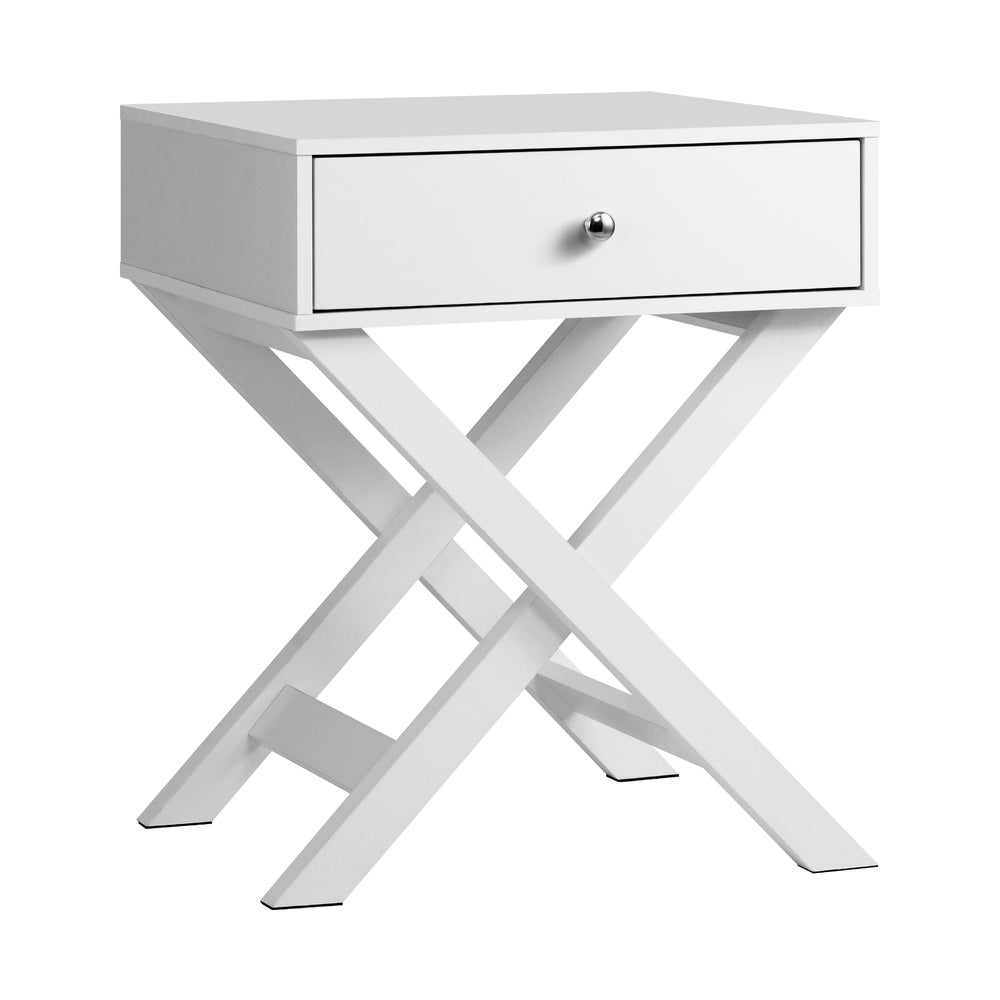 Oikiture Bedside Table Wooden Frame Cross Base White