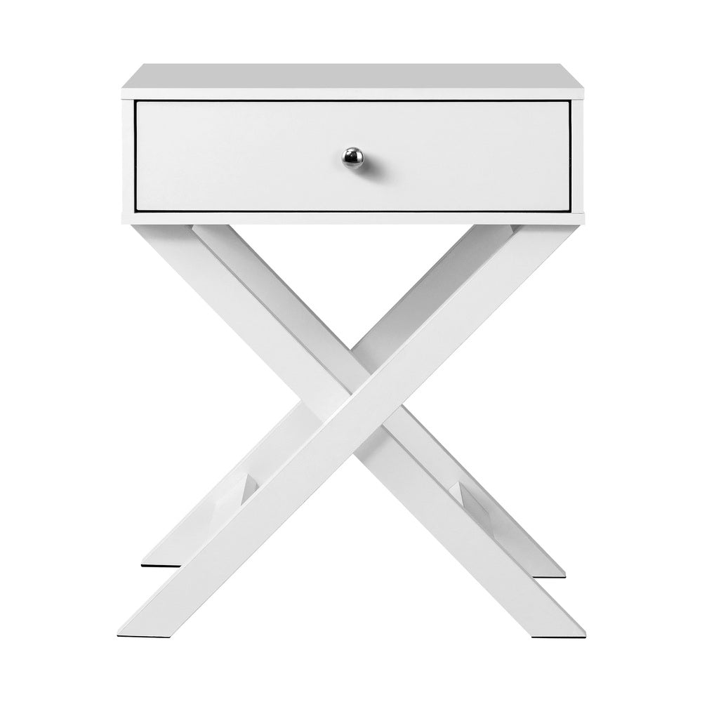 Oikiture Bedside Table Wooden Frame Cross Base White