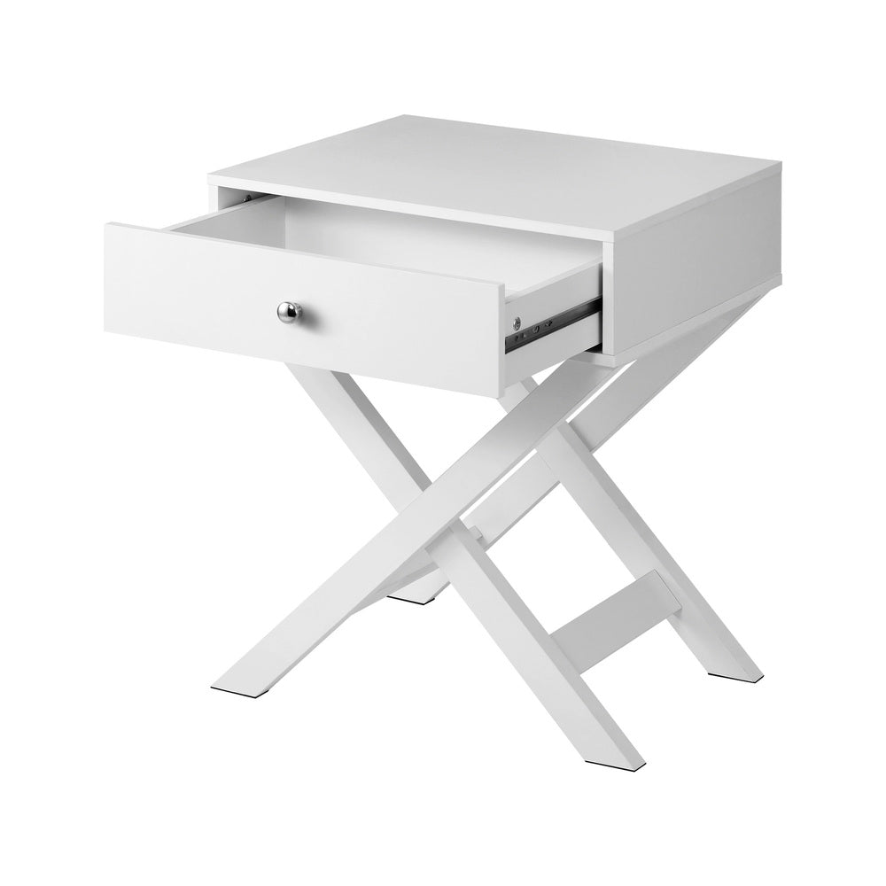 Oikiture Bedside Table Wooden Frame Cross Base White