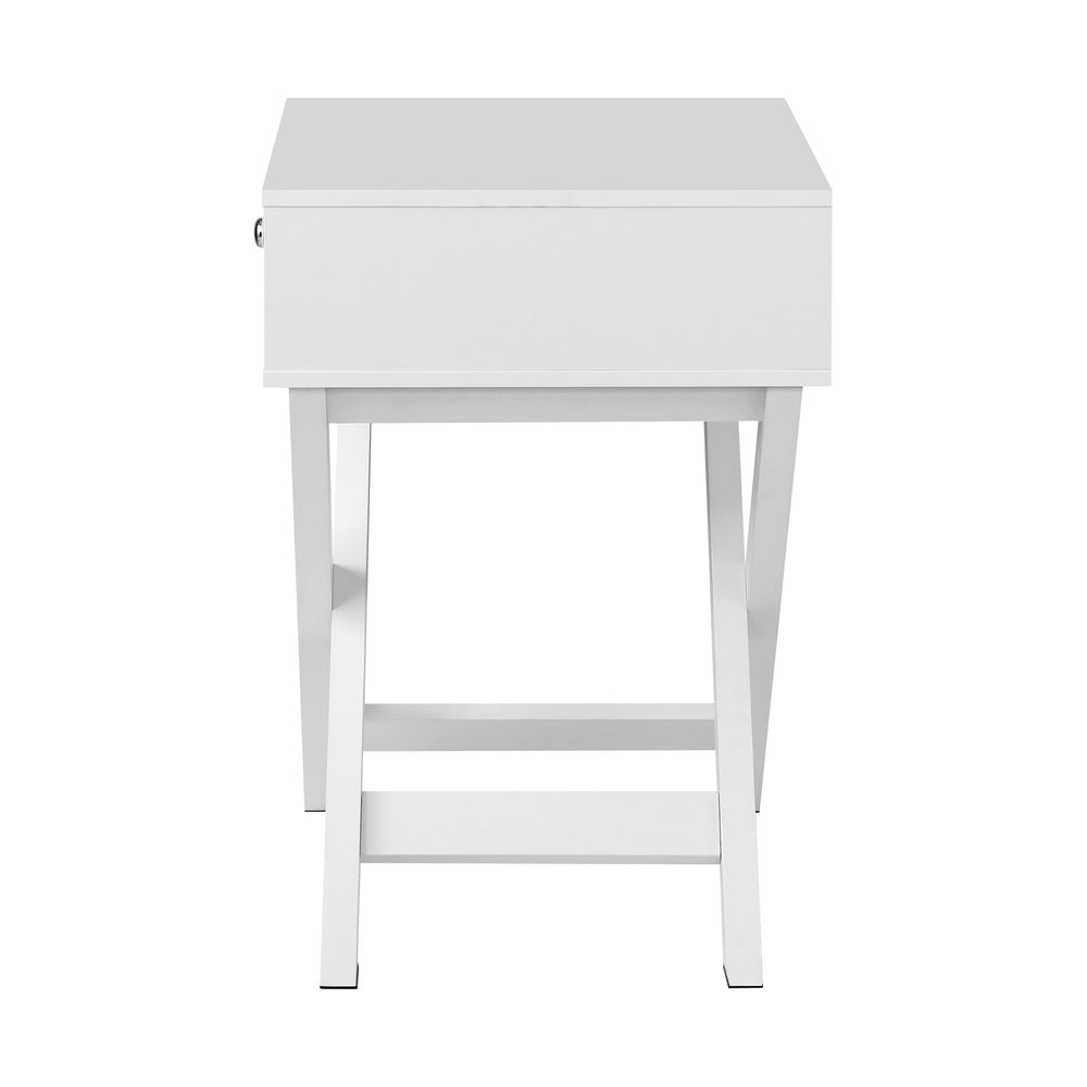 Oikiture Bedside Table Wooden Frame Cross Base White