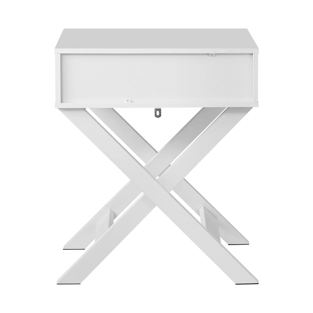 Oikiture Bedside Table Wooden Frame Cross Base White