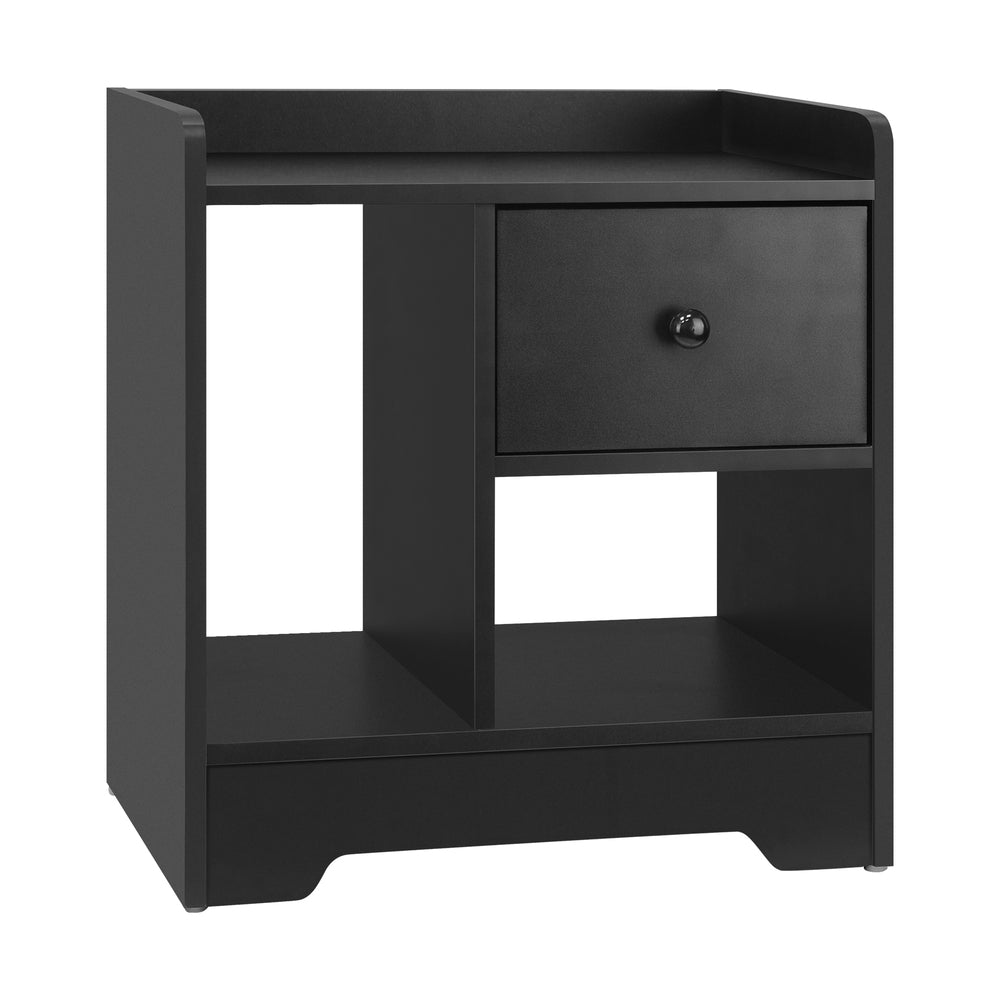 Oikiture Bedside Table with Drawer & Storage Space Black