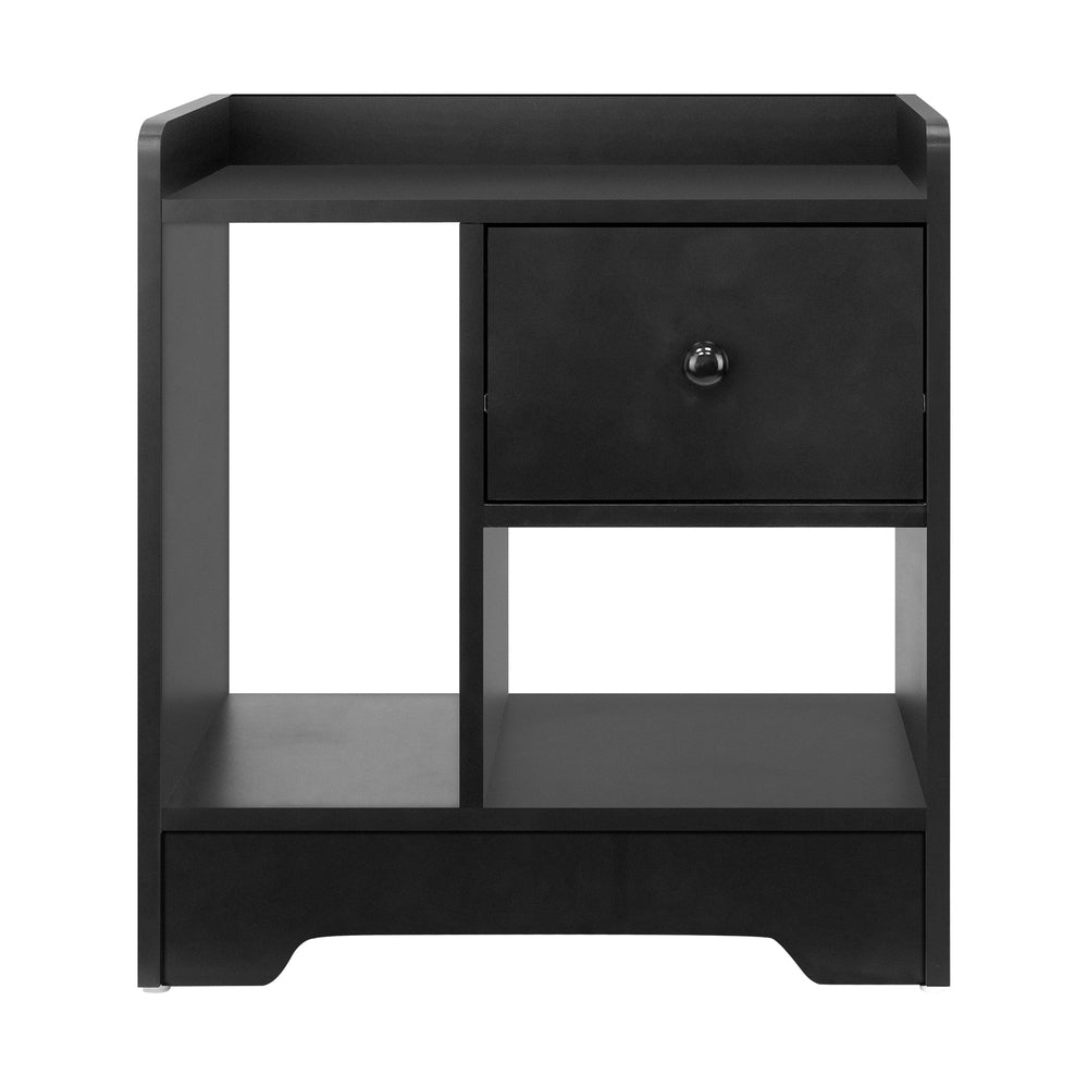 Oikiture Bedside Table with Drawer & Storage Space Black