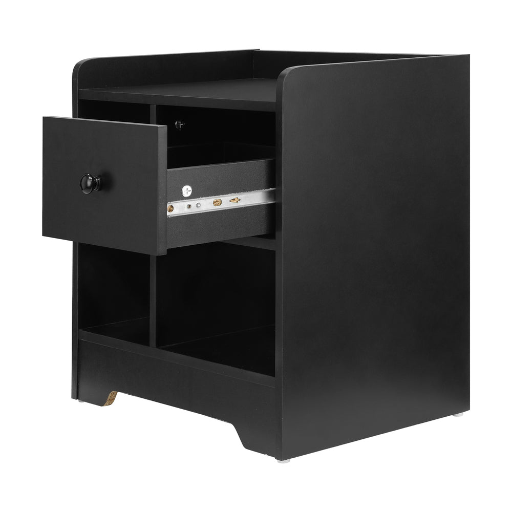 Oikiture Bedside Table with Drawer & Storage Space Black