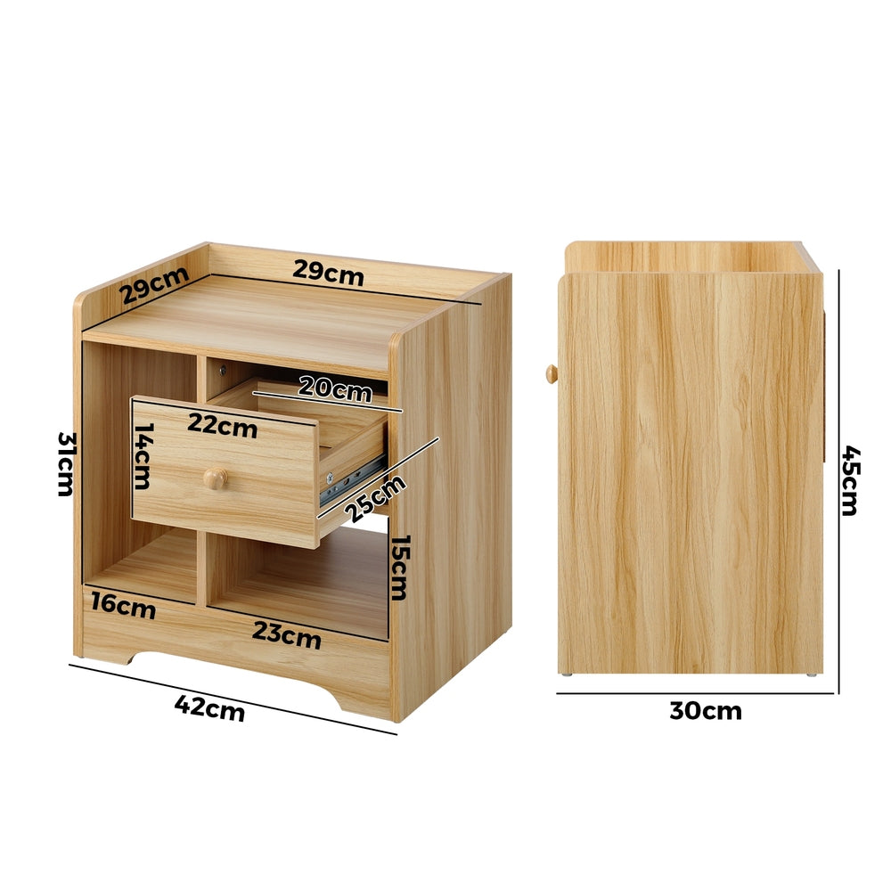 Oikiture Bedside Table with Drawer & Storage Space Wooden