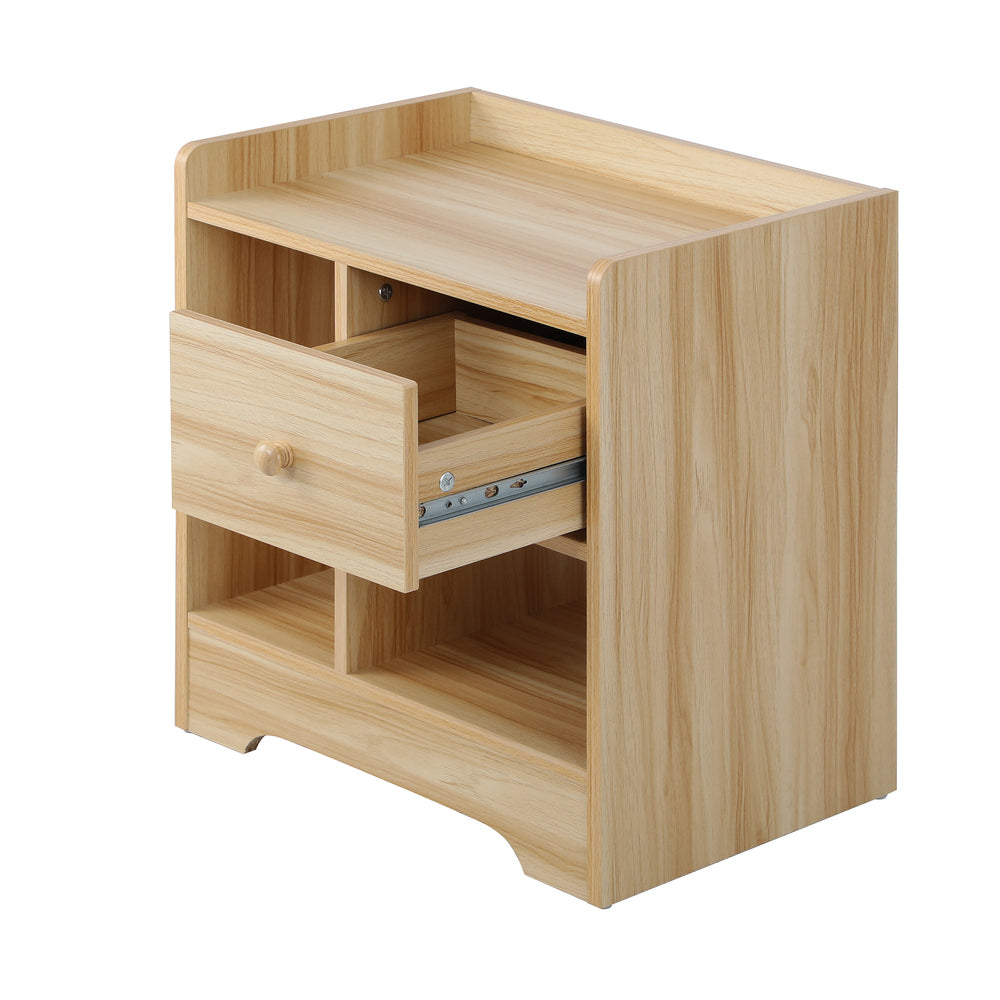 Oikiture Bedside Table with Drawer & Storage Space Wooden