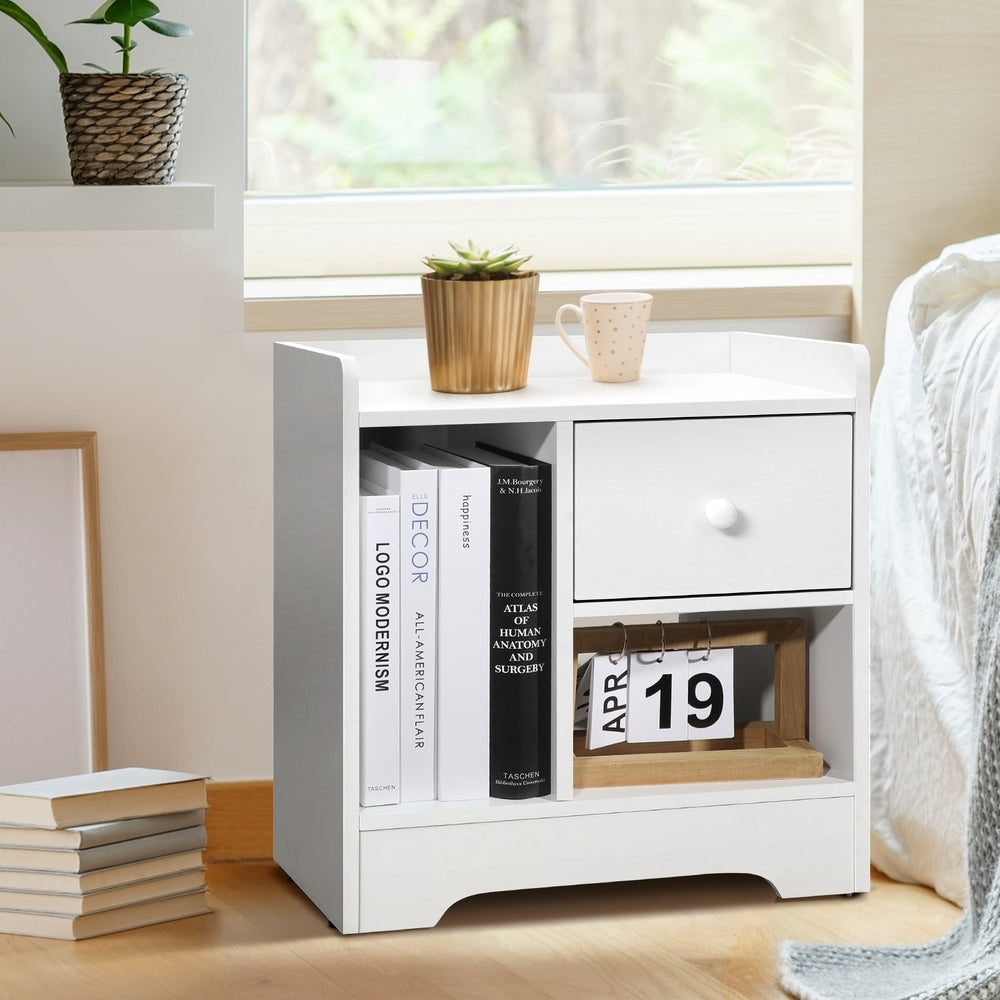 Oikiture Bedside Table with Drawer & Storage Space White