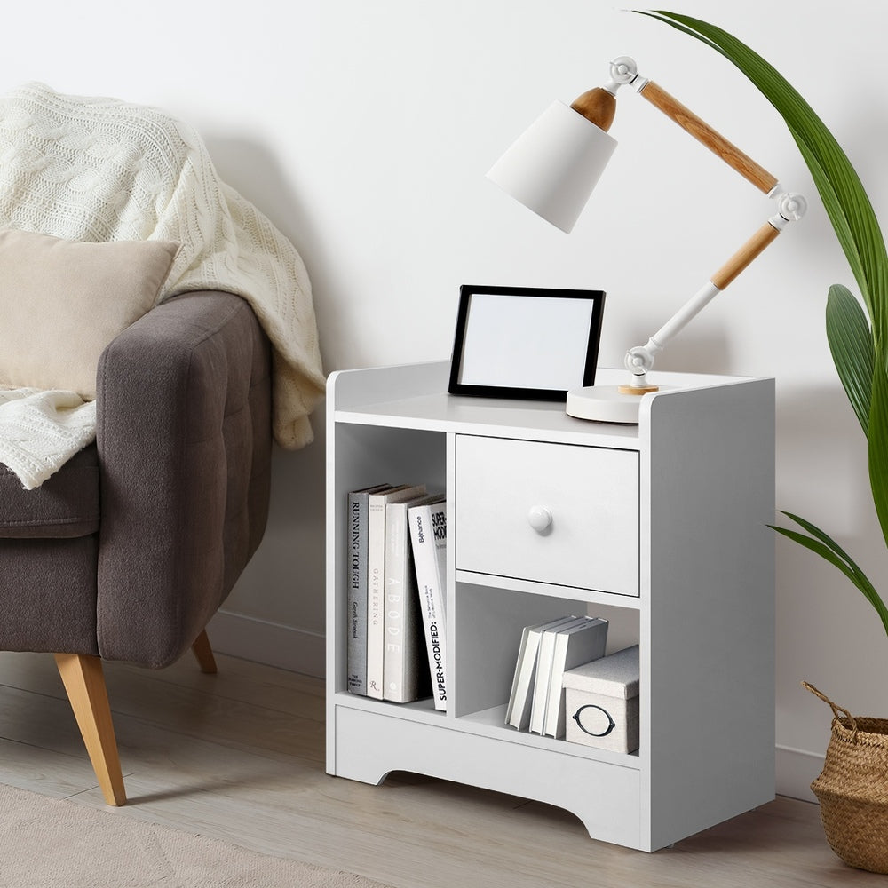 Oikiture Bedside Tables Set of 2 Nightstand Shelf White