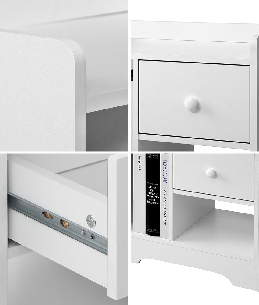 Oikiture Bedside Tables Set of 2 Nightstand Shelf White