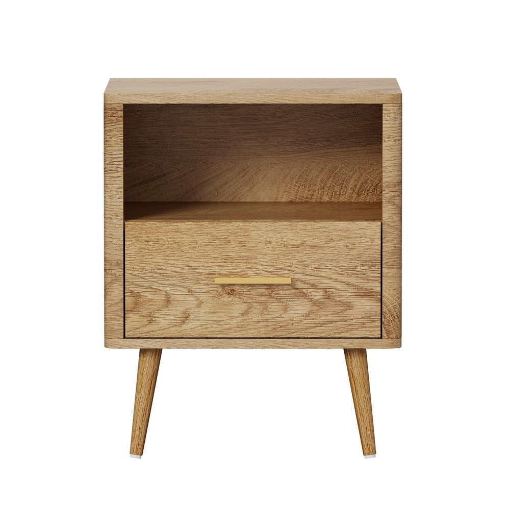Oikiture Bedside Table 1 Drawer Open Shelf Nightstand Natural