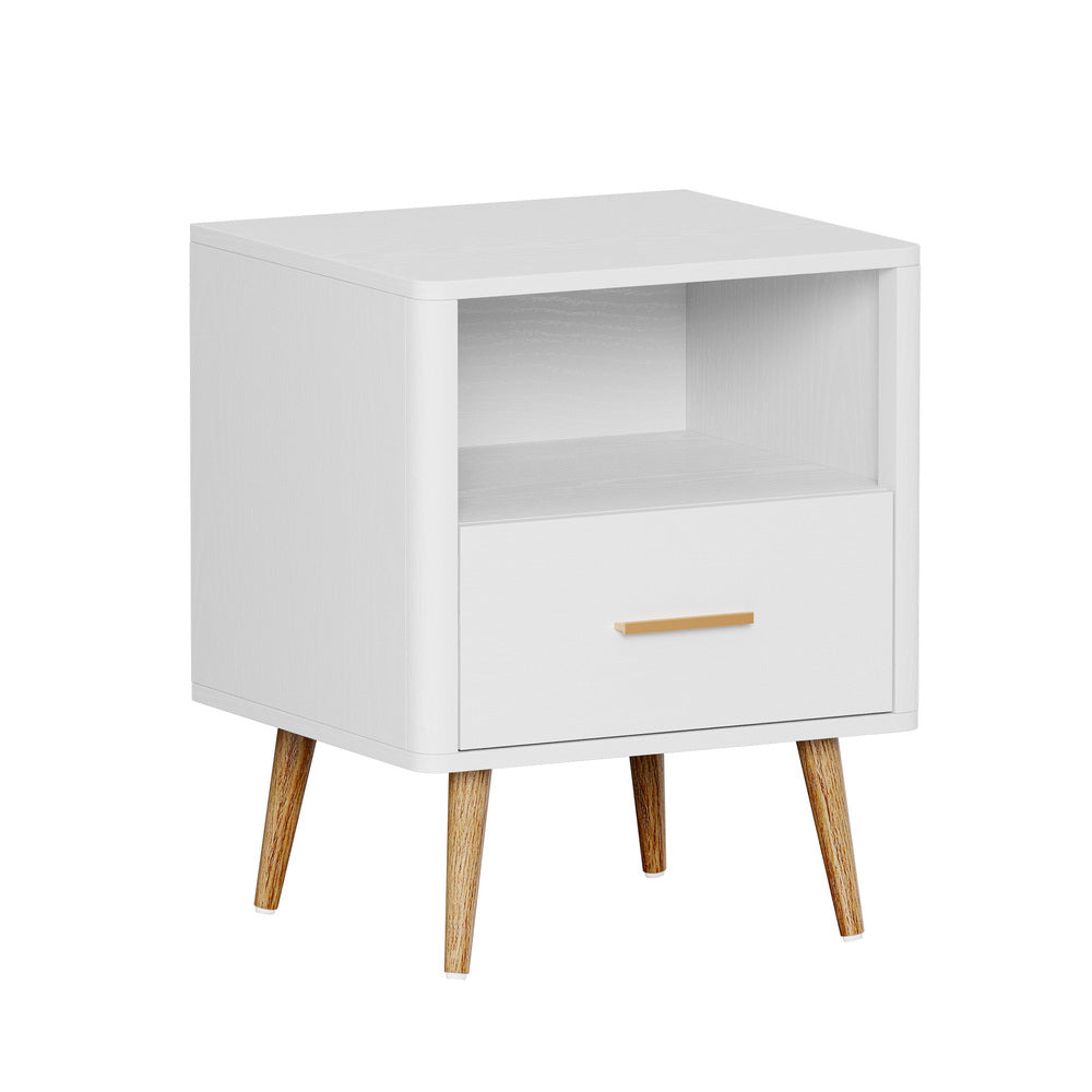 Oikiture Bedside Table 1 Drawer Open Shelf Nightstand White