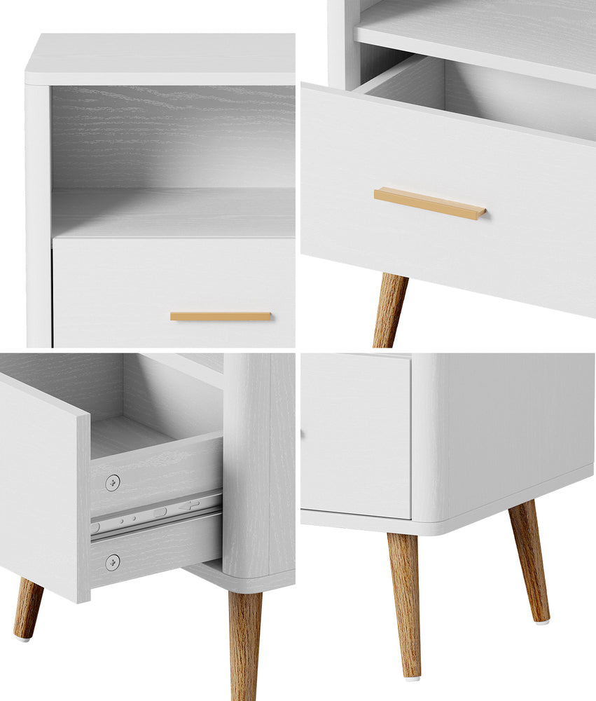 Oikiture Bedside Table 1 Drawer Open Shelf Nightstand White