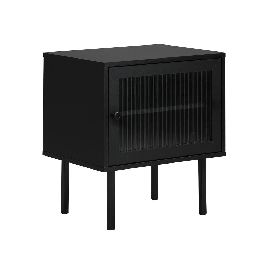 Oikiture Bedside Tables Storage Cabinet Wood Black
