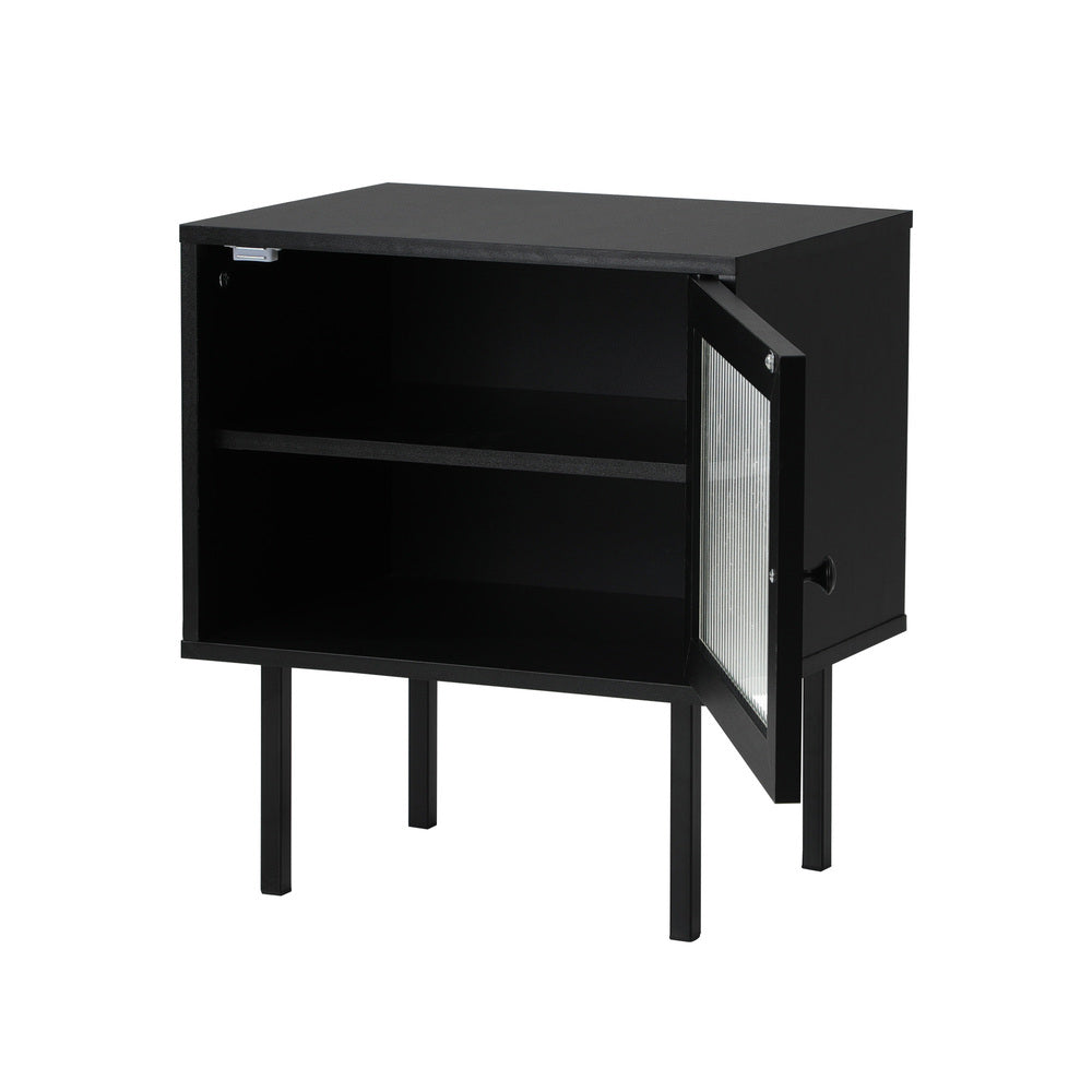 Oikiture Bedside Tables Storage Cabinet Wood Black