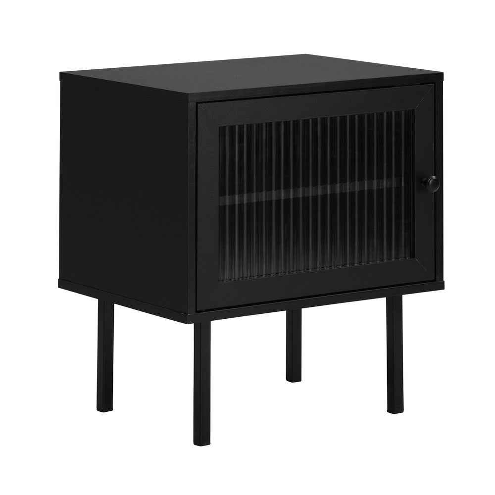 Oikiture 2X Bedside Tables Storage Cabinet Glass Door Black