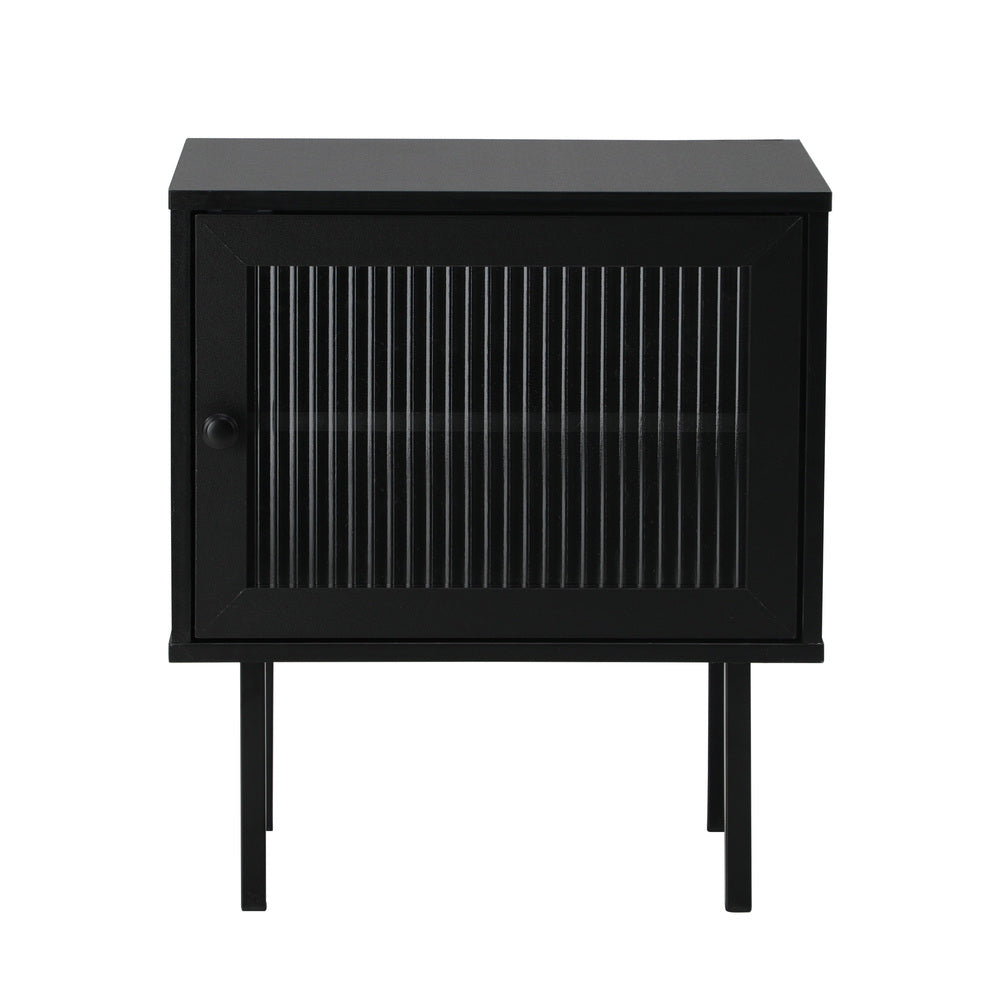 Oikiture 2X Bedside Tables Storage Cabinet Glass Door Black