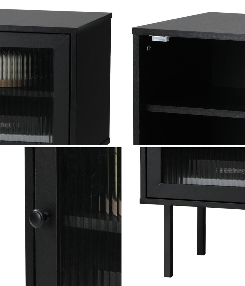 Oikiture 2X Bedside Tables Storage Cabinet Glass Door Black