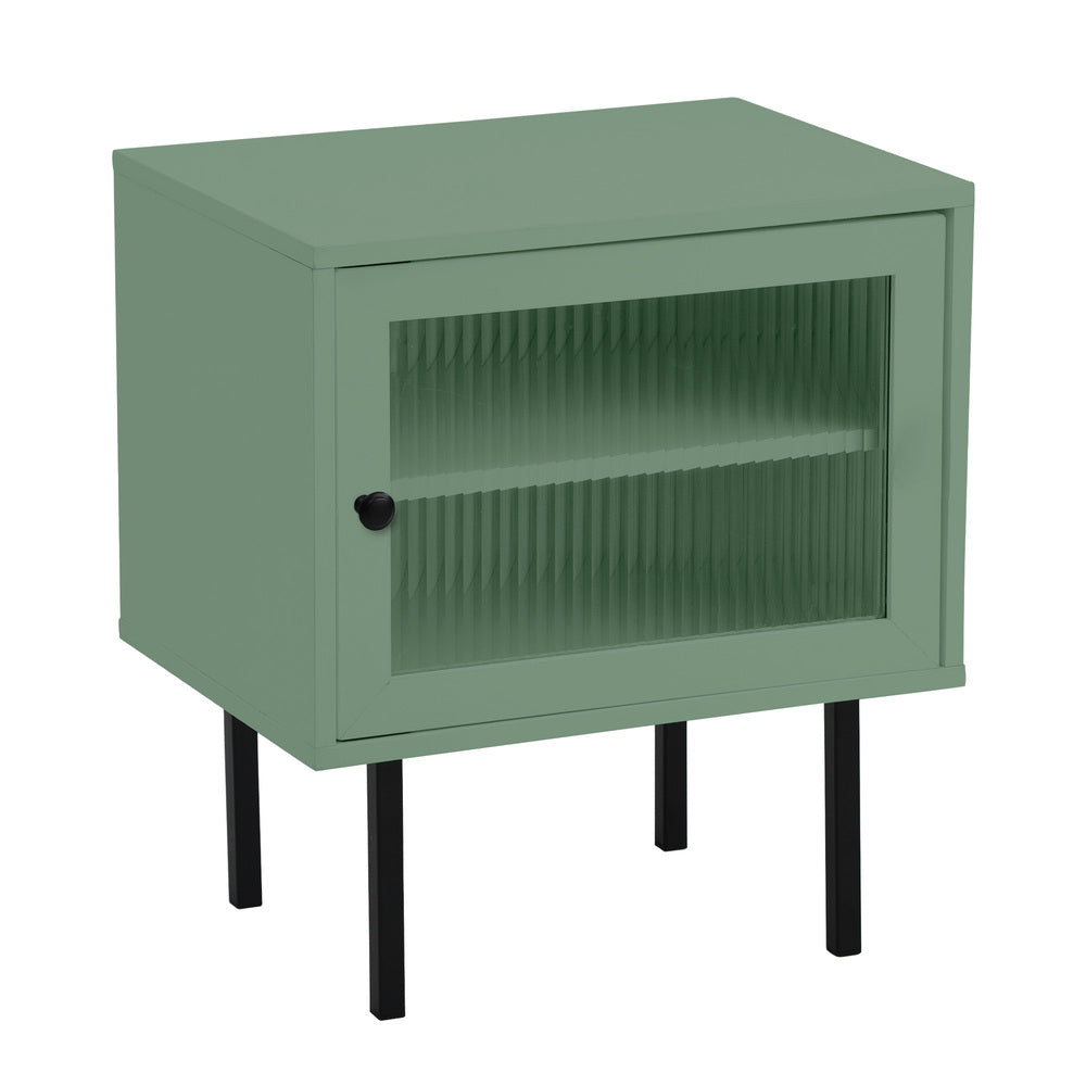 Oikiture 2X Bedside Tables Storage Cabinet Glass Door Green