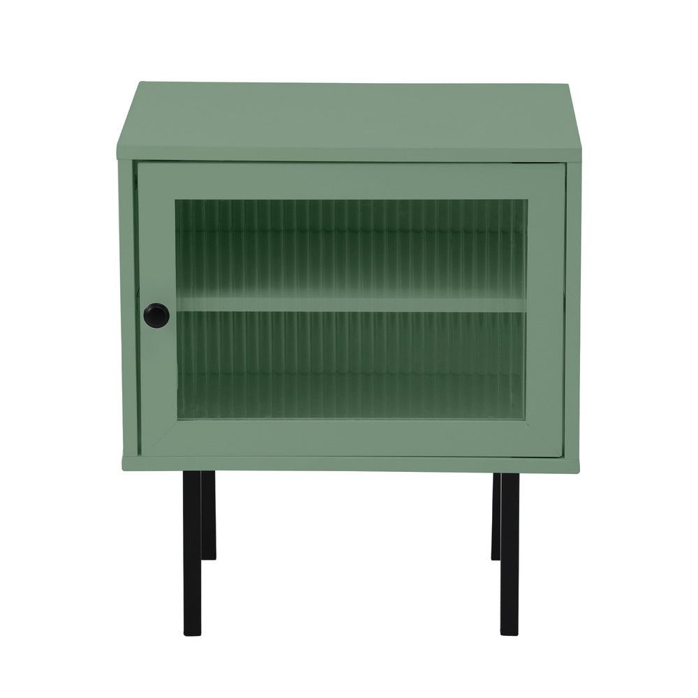 Oikiture 2X Bedside Tables Storage Cabinet Glass Door Green