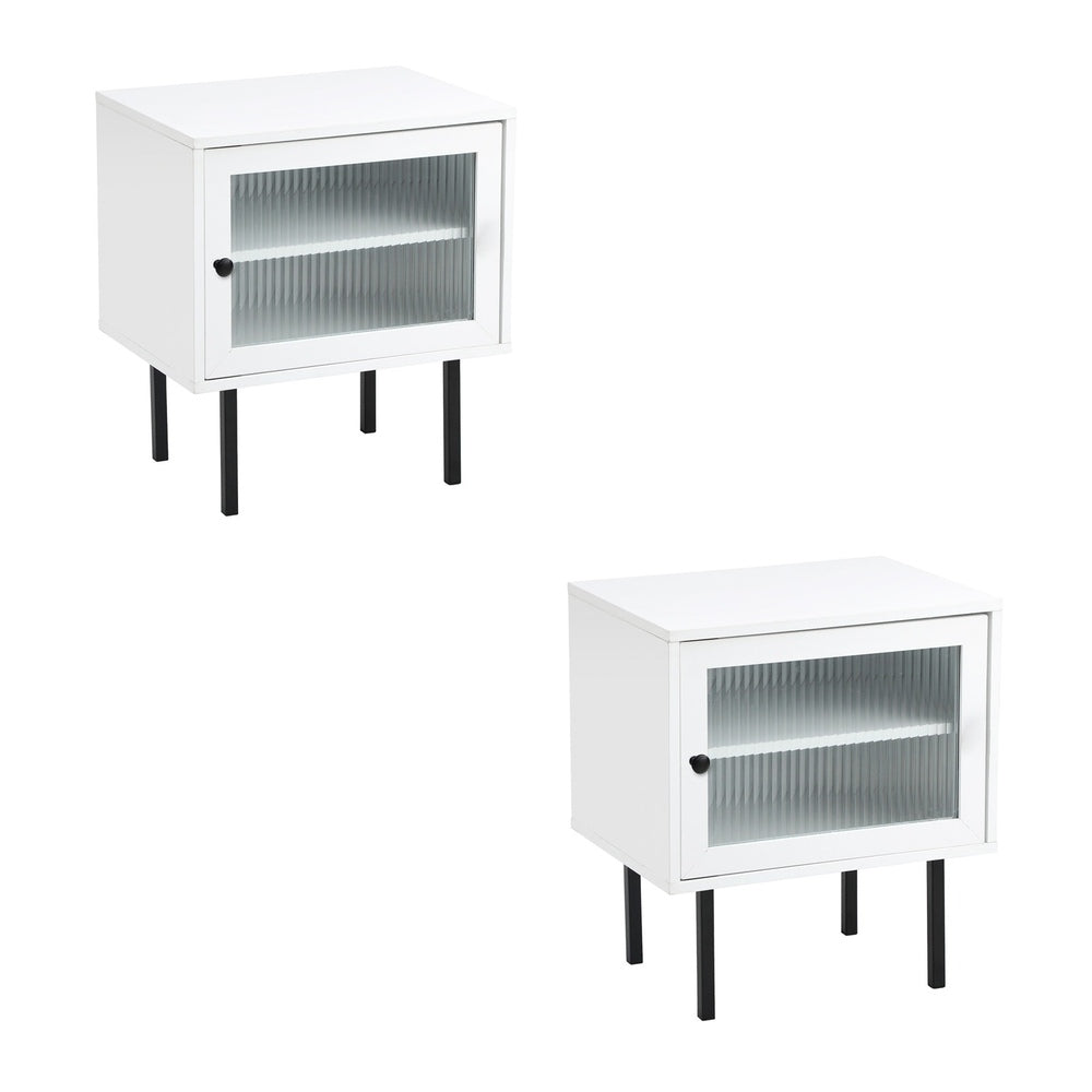 Oikiture 2X Bedside Tables Storage Cabinet Glass Door White