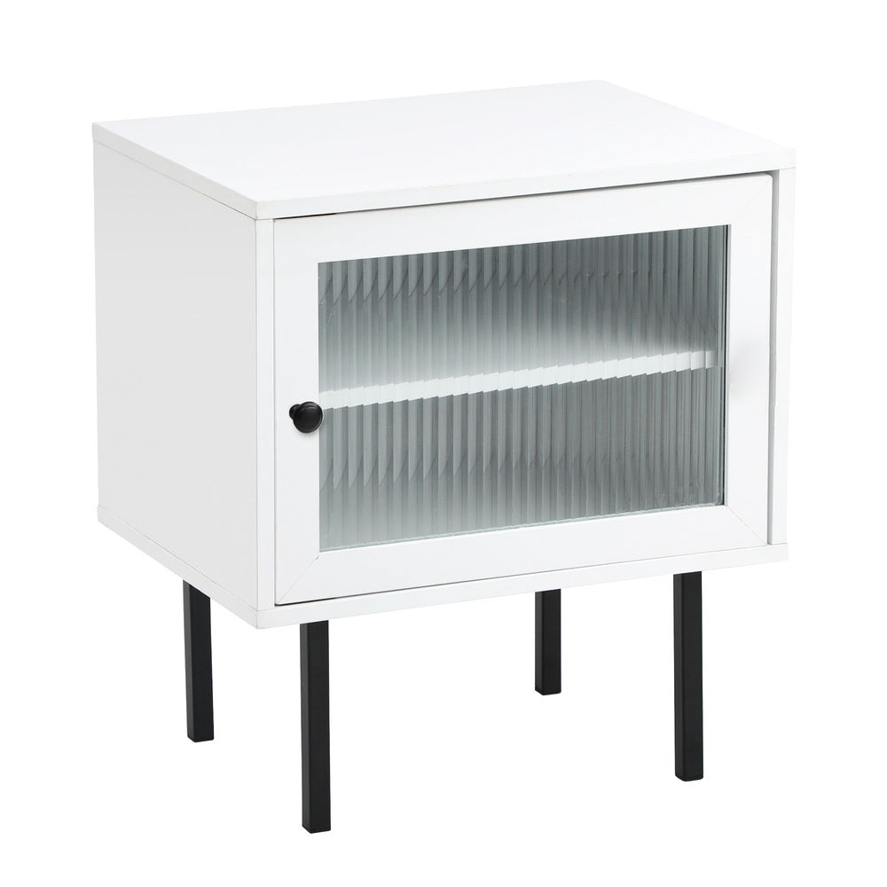 Oikiture 2X Bedside Tables Storage Cabinet Glass Door White