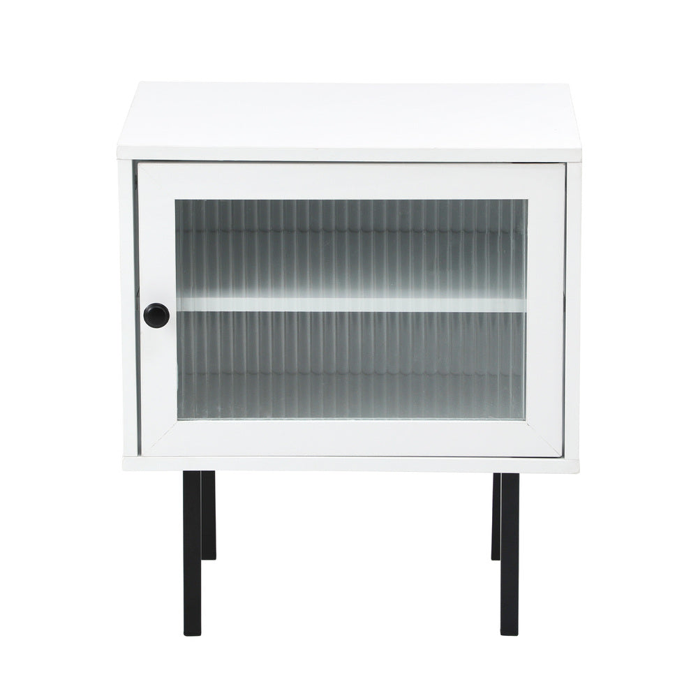 Oikiture 2X Bedside Tables Storage Cabinet Glass Door White