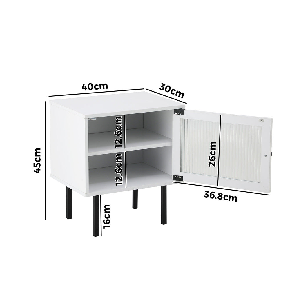 Oikiture 2X Bedside Tables Storage Cabinet Glass Door White