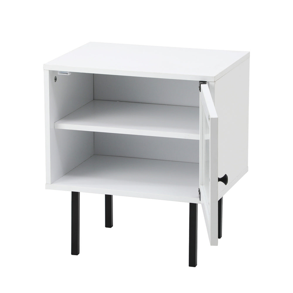 Oikiture 2X Bedside Tables Storage Cabinet Glass Door White