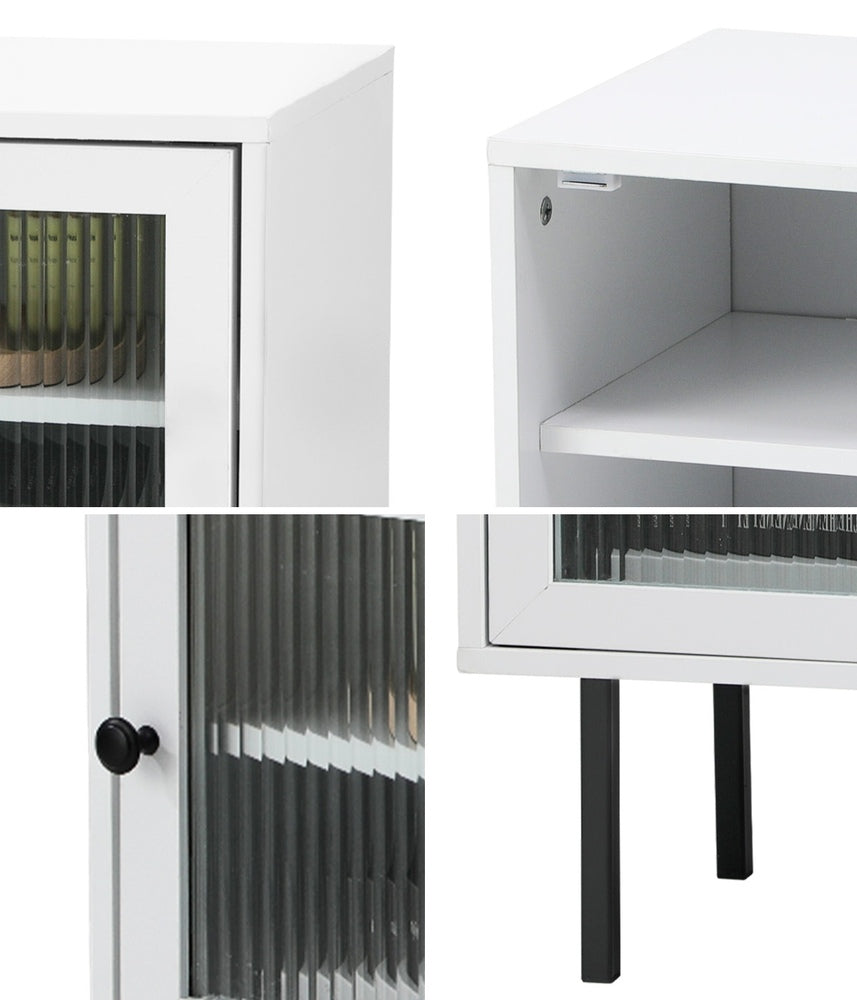 Oikiture 2X Bedside Tables Storage Cabinet Glass Door White