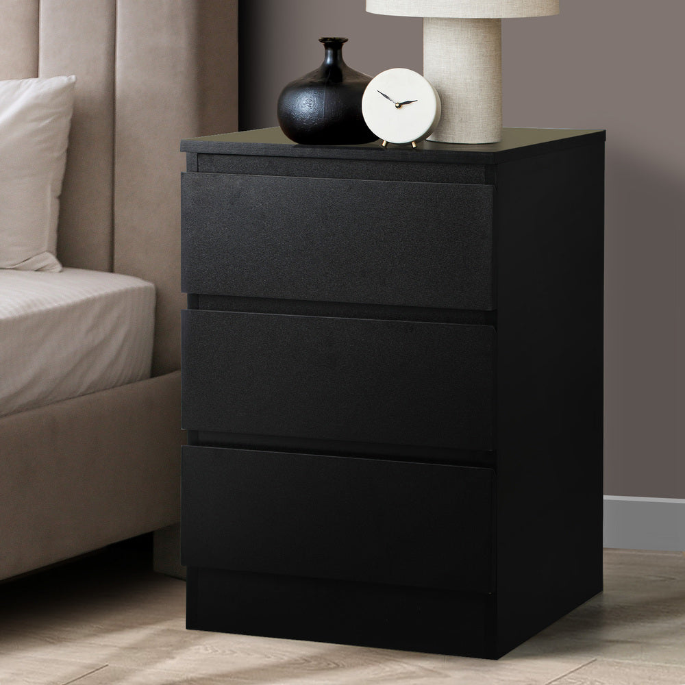 Oikiture Bedside Table 3 Drawers Storage Cabinet Black