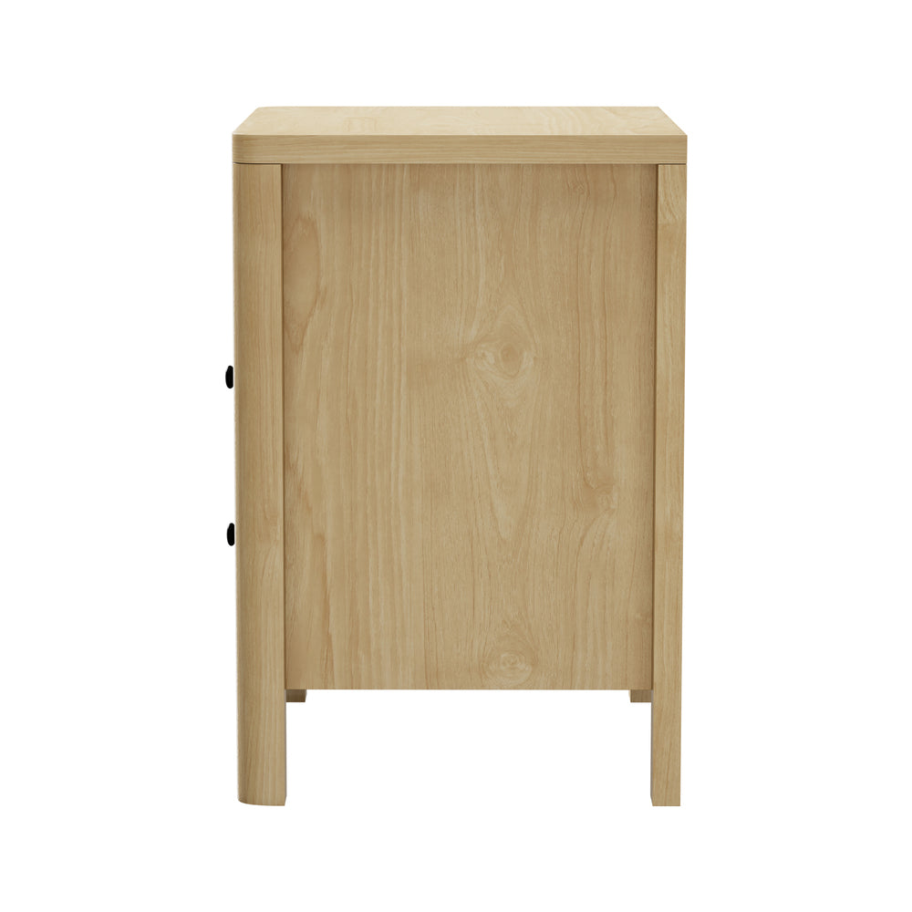 Oikiture Bedside Table 2 Drawers Side End Tables Open Shelf Natural