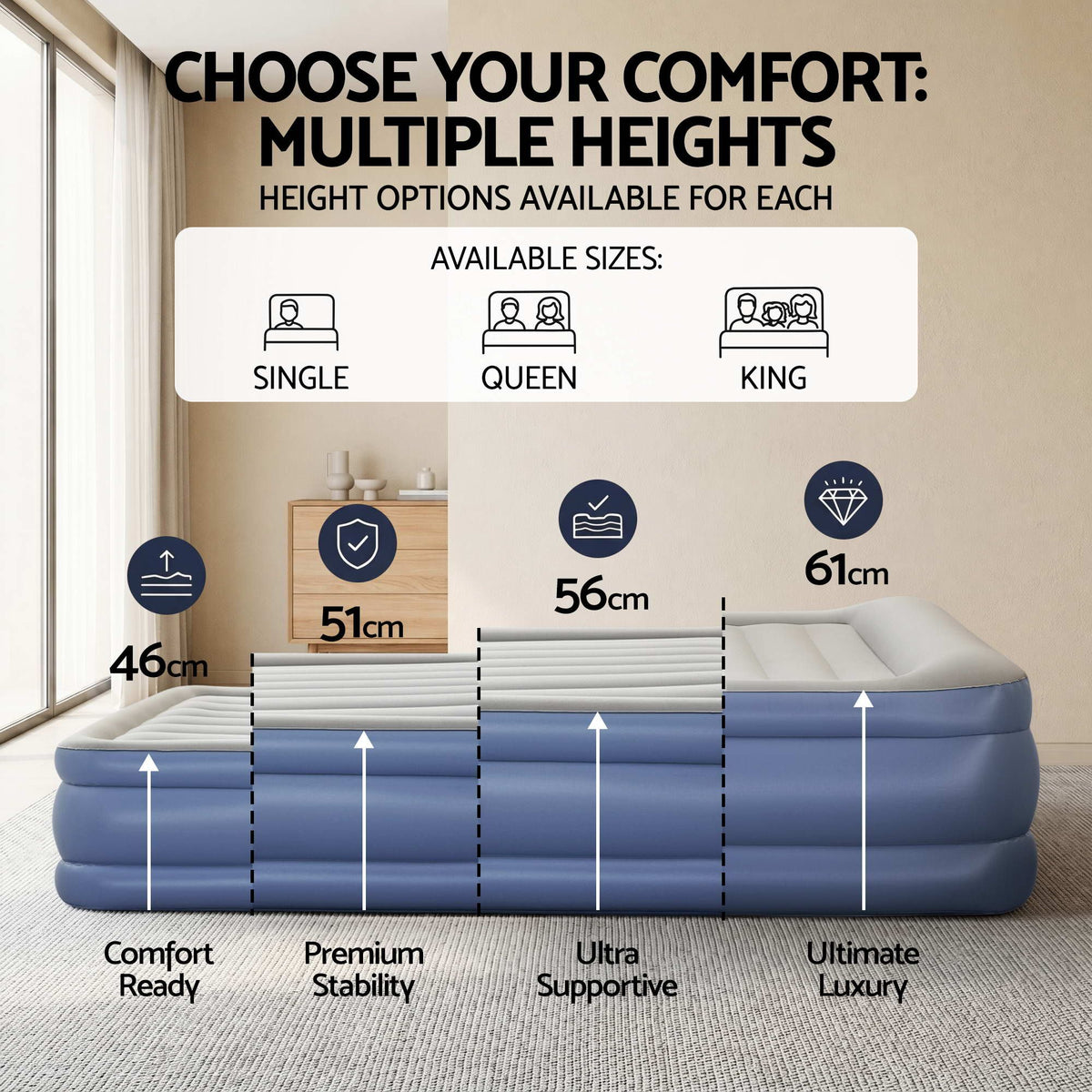 Bestway Air Mattress Queen Inflatable Bed 61cm Airbed Blue