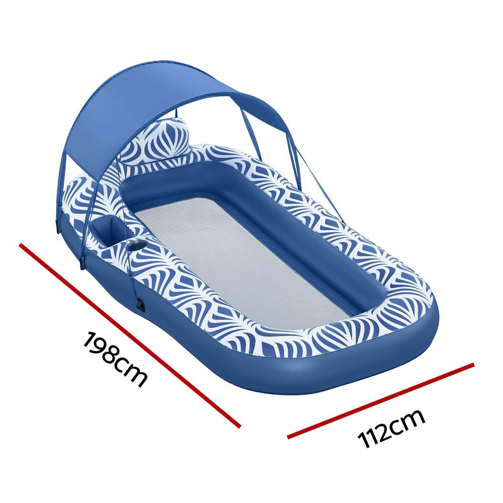 Bestway Blue Inflatable Pool Lounger with Removable Sunshade Canopy - 1.98m x 1.12m