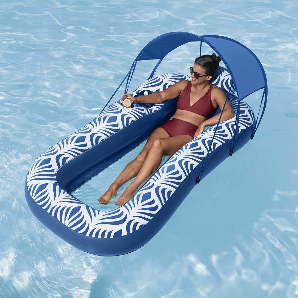 Bestway Blue Inflatable Pool Lounger with Removable Sunshade Canopy - 1.98m x 1.12m