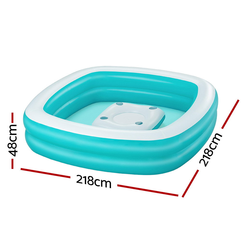 Bestway Inflatable Family Pool for Kids with Removable Center Console and Cup Holders - 218x218x48cm