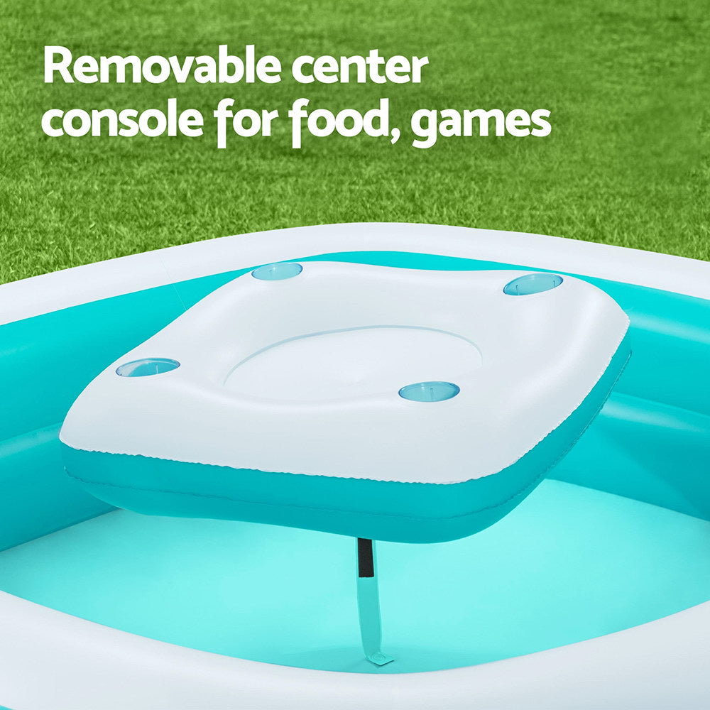Bestway Inflatable Family Pool for Kids with Removable Center Console and Cup Holders - 218x218x48cm