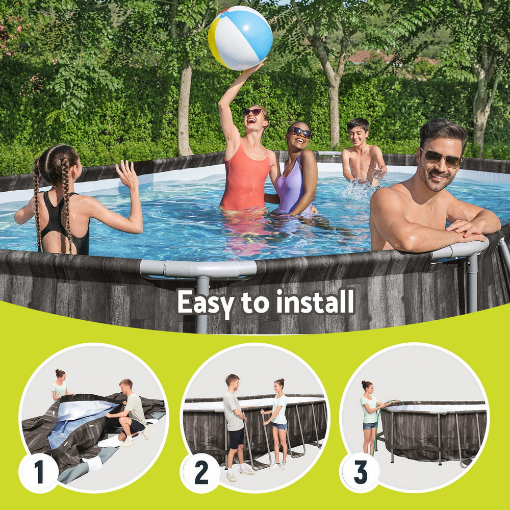Bestway Swimming Pool Steel Frame Pool Set 6.1x3.66m w/ Filter Pump Ladder Cover